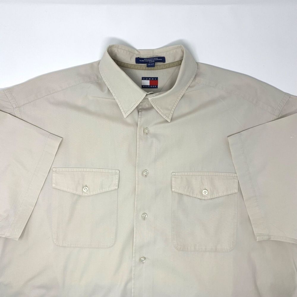Tommy Hilfiger Khaki Safari Men's Short‎ Sleeve Shirt Size Medium
